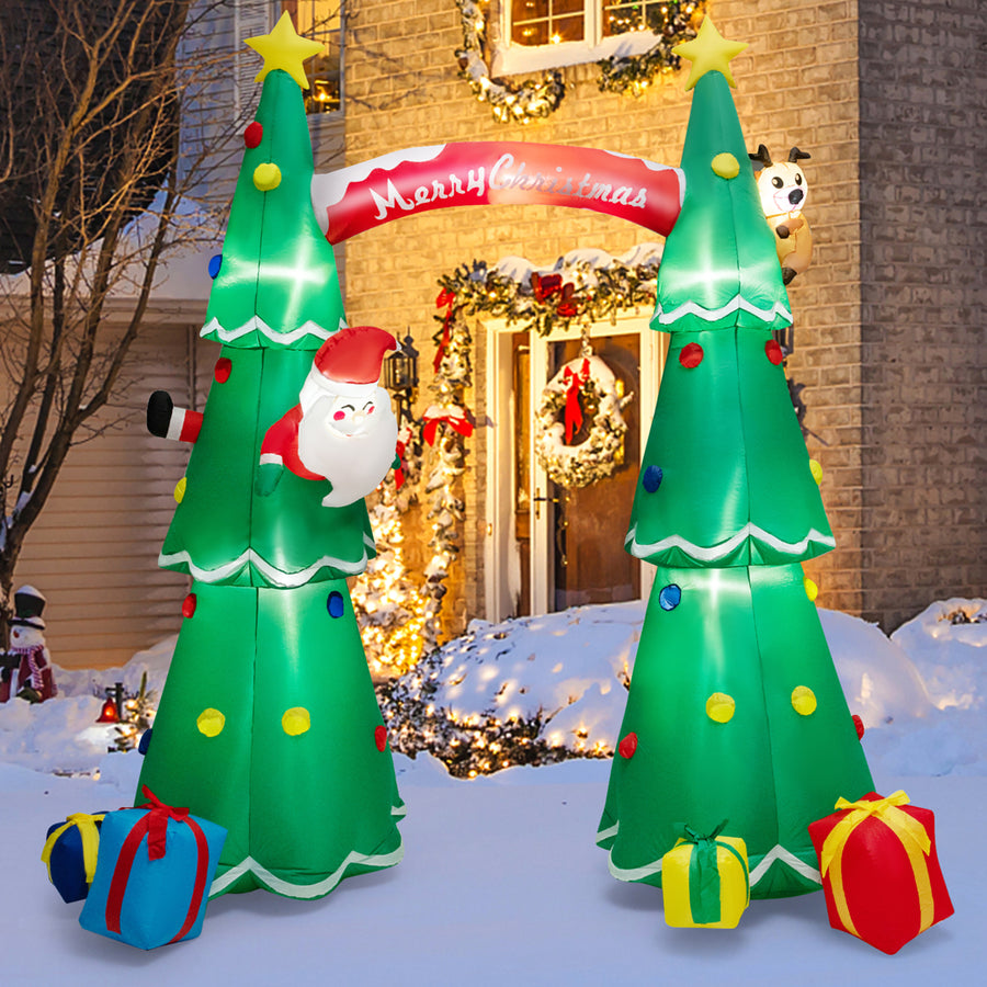 10FT Tall Christmas Inflatable Tree Arch Santa Claus and Reindeer w/ Air Blower and LEDs Image 1