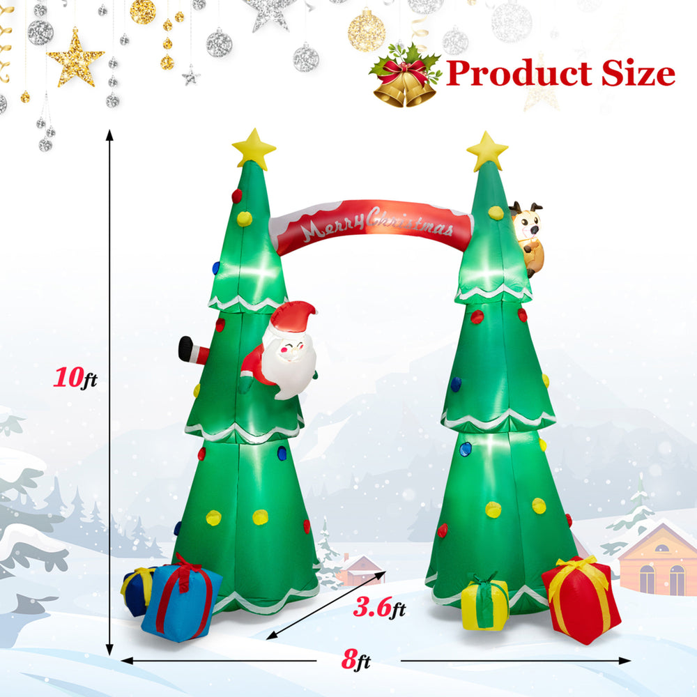 10FT Tall Christmas Inflatable Tree Arch Santa Claus and Reindeer w/ Air Blower and LEDs Image 2