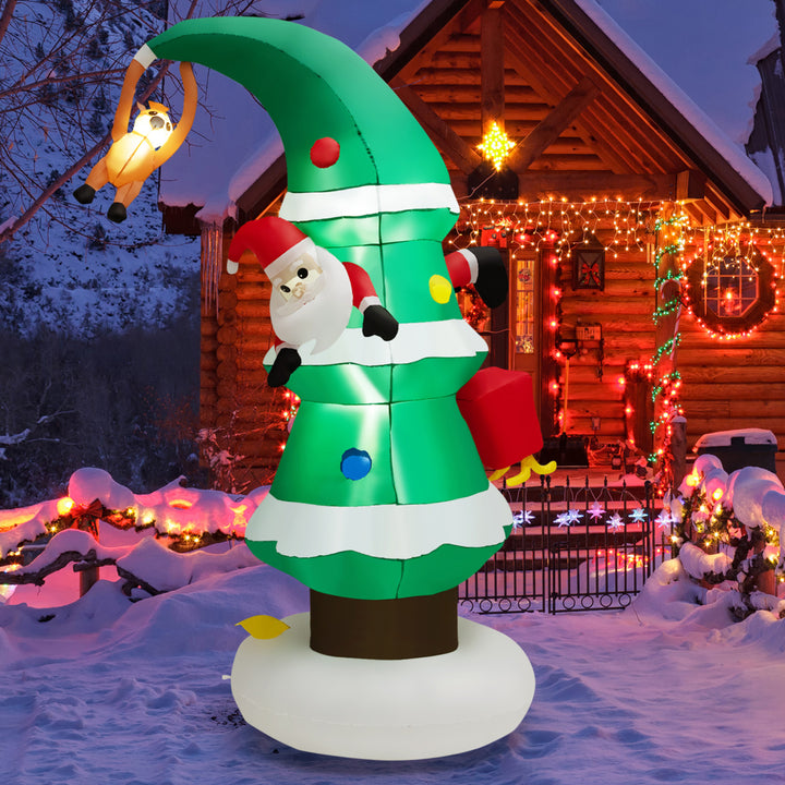 8FT Christmas Inflatable Tree and Santa Claus Yard Decor w/ Air Blower and LED Lights Image 1