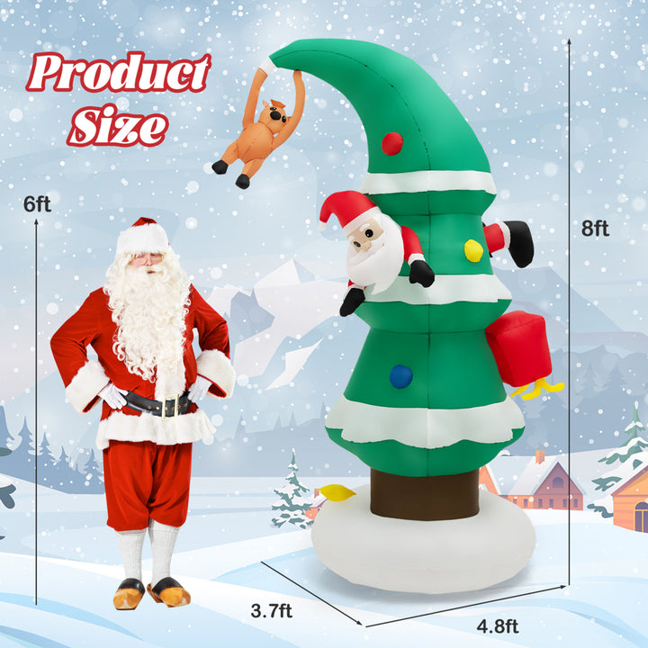 8FT Christmas Inflatable Tree and Santa Claus Yard Decor w/ Air Blower and LED Lights Image 2