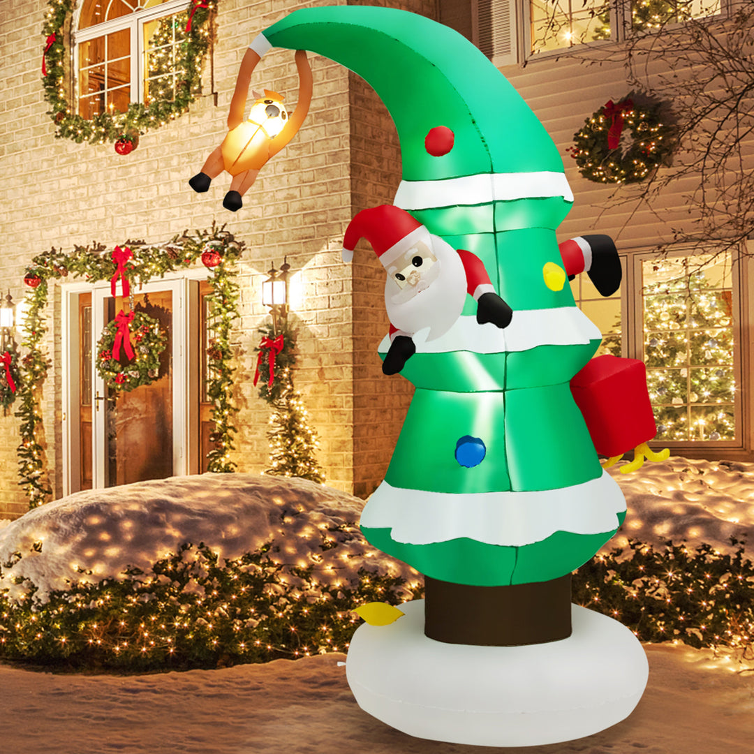 8FT Christmas Inflatable Tree and Santa Claus Yard Decor w/ Air Blower and LED Lights Image 3