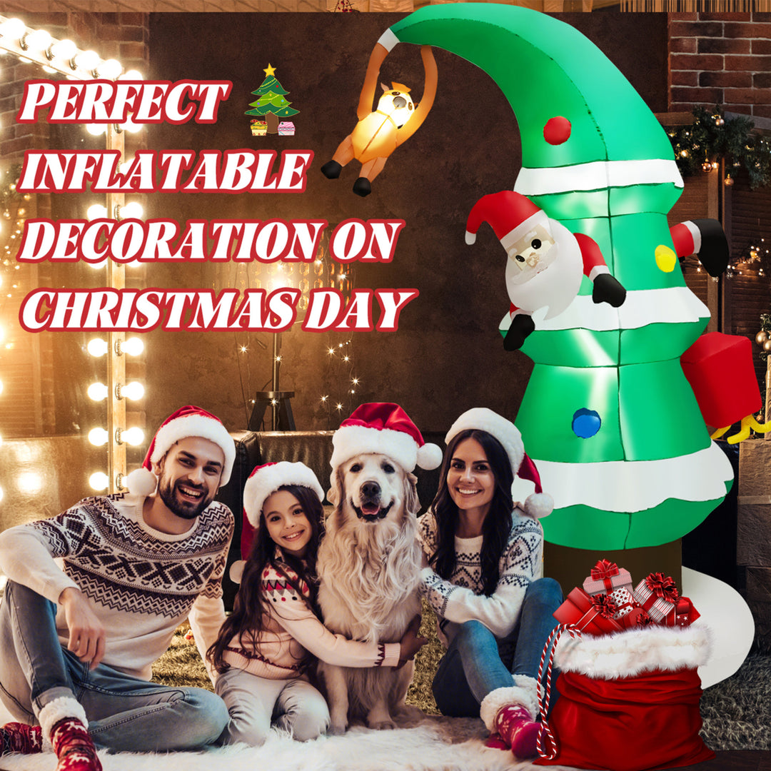 8FT Christmas Inflatable Tree and Santa Claus Yard Decor w/ Air Blower and LED Lights Image 4