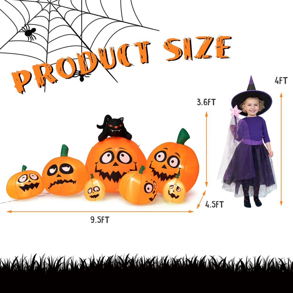 9.5FT Long Halloween Inflatable Pumpkin and Black Cat Yard Decor w/ LED Lights Image 2