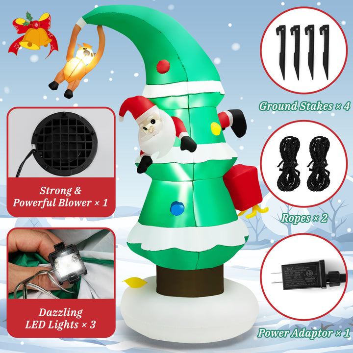 8FT Christmas Inflatable Tree and Santa Claus Yard Decor w/ Air Blower and LED Lights Image 8