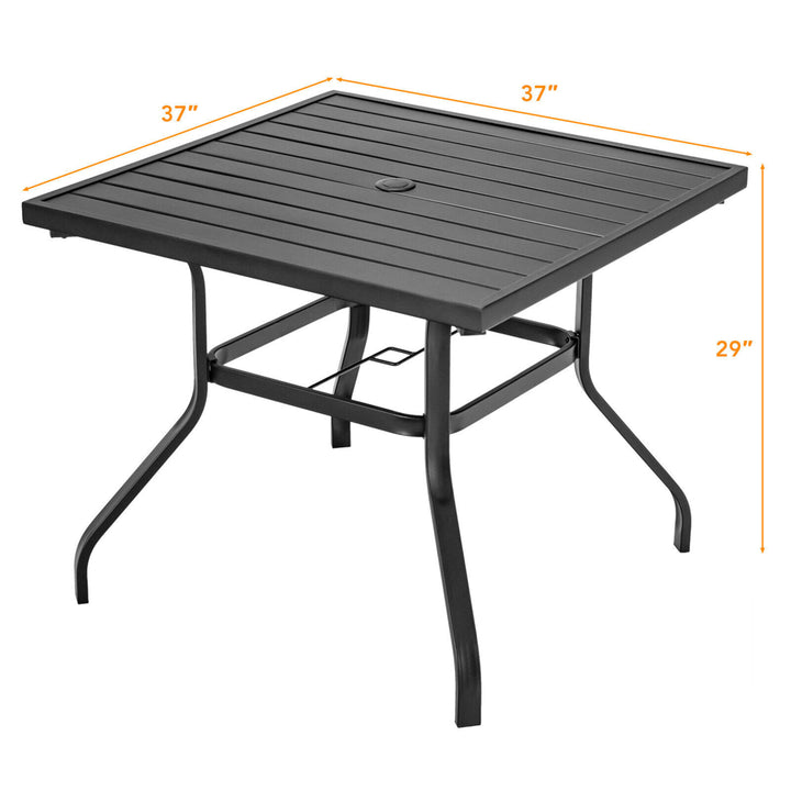 Square Patio Dining Table Metal 4-Person Outdoor Table w/ Umbrella Hole Image 2