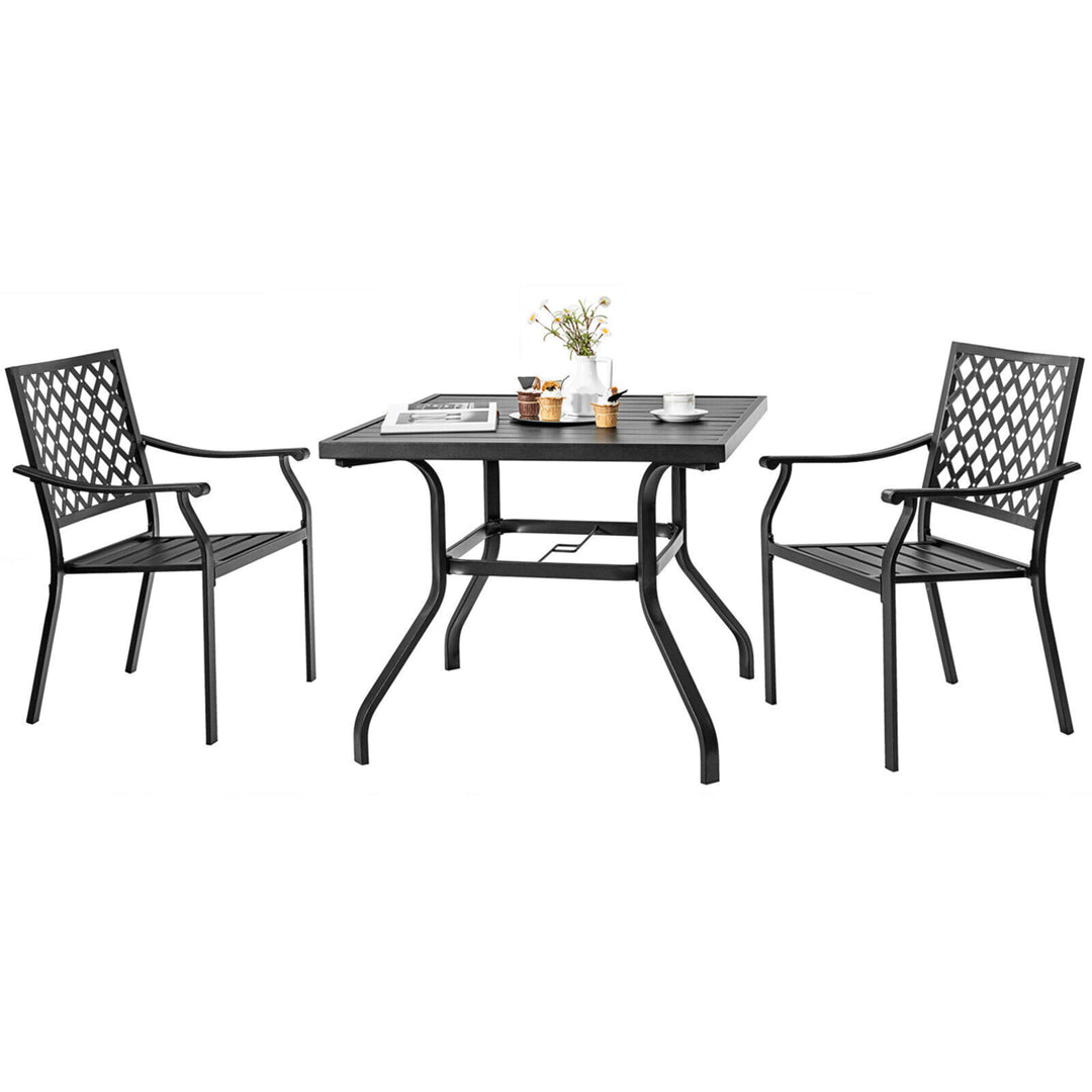 Square Patio Dining Table Metal 4-Person Outdoor Table w/ Umbrella Hole Image 4