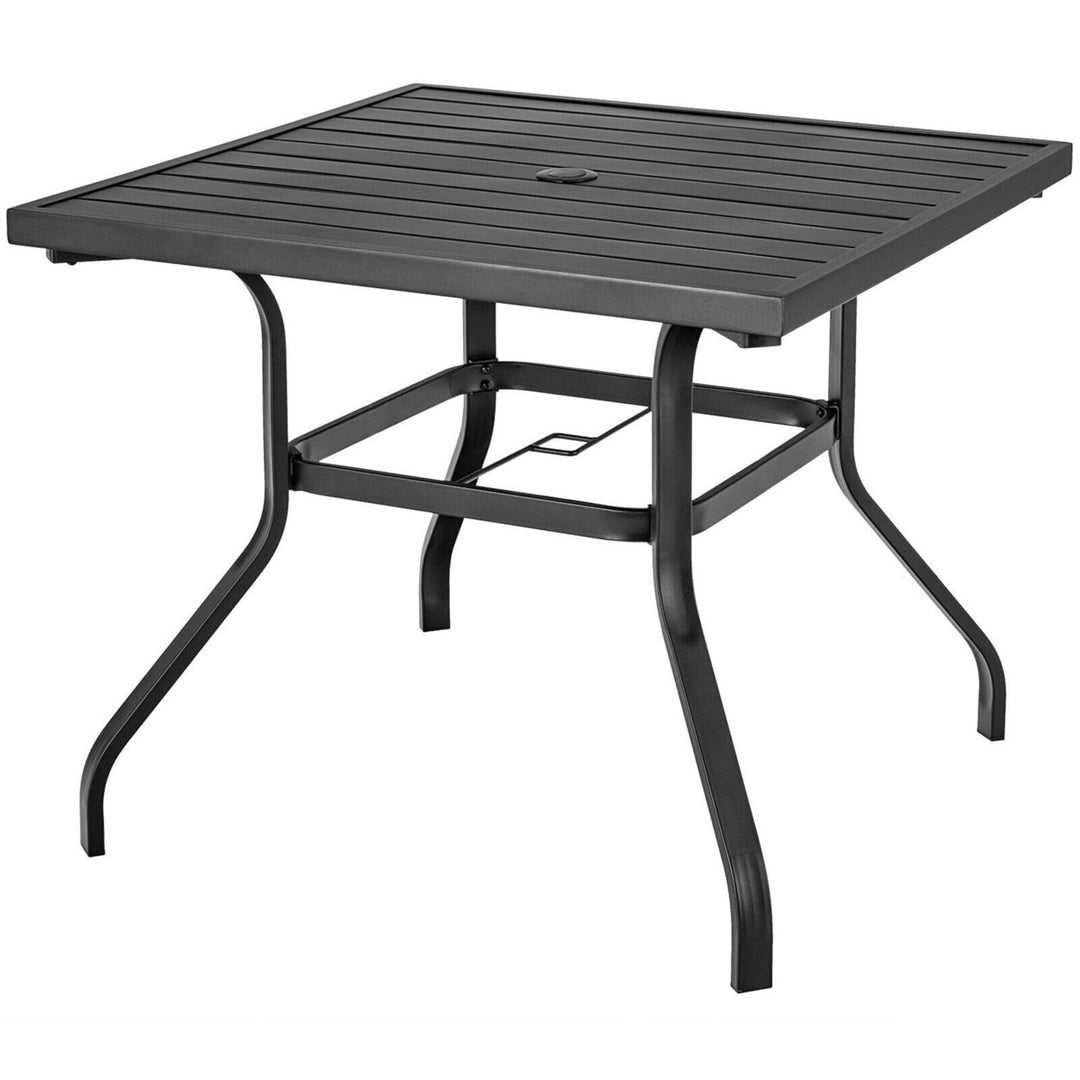 Square Patio Dining Table Metal 4-Person Outdoor Table w/ Umbrella Hole Image 5