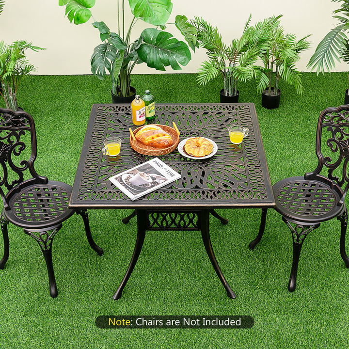 35.4 Patio Square Dining Table Cast Aluminum Umbrella Hole All-weather Outdoor Image 4