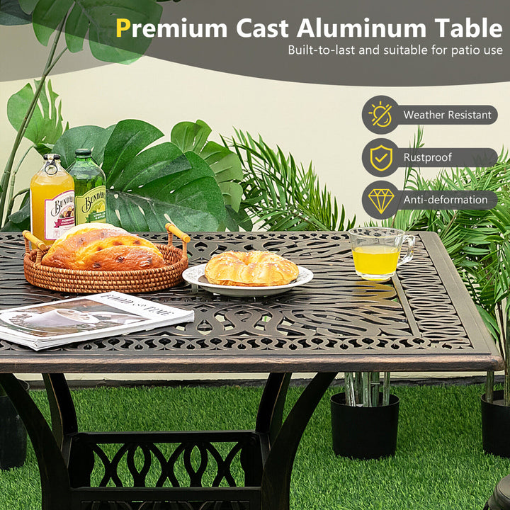 35.4 Patio Square Dining Table Cast Aluminum Umbrella Hole All-weather Outdoor Image 6