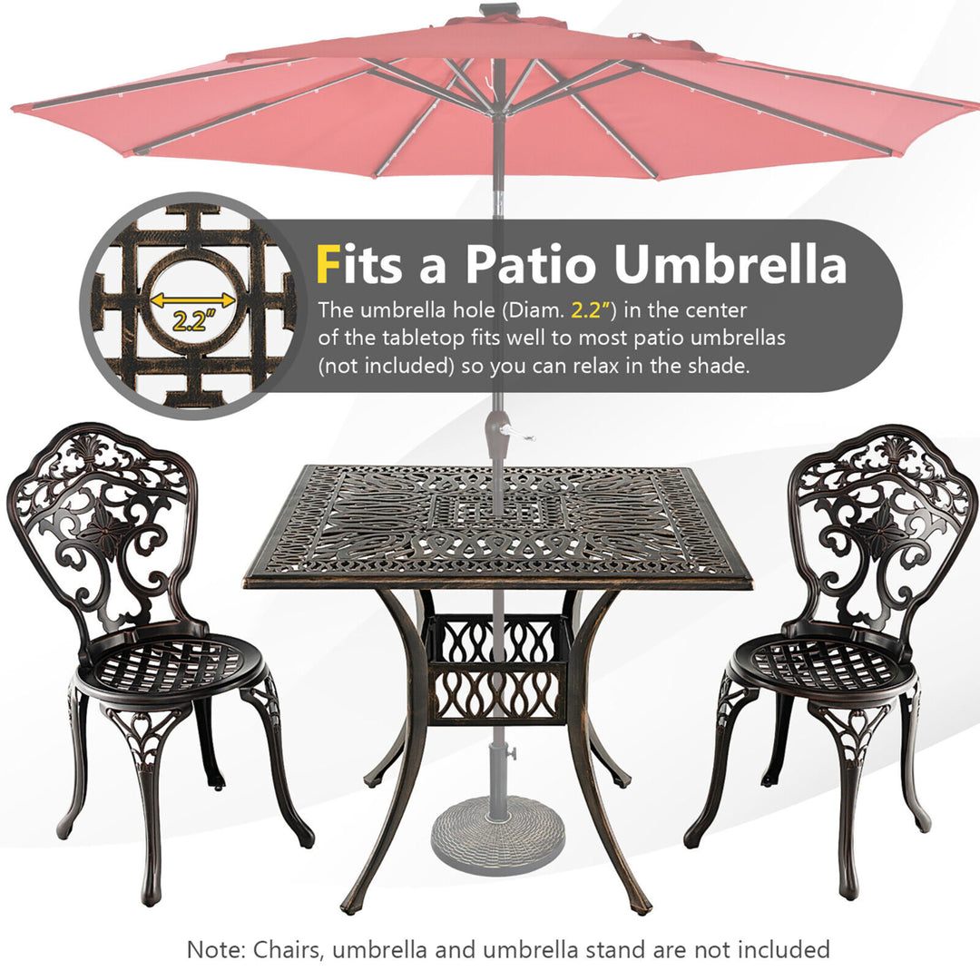 35.4 Patio Square Dining Table Cast Aluminum Umbrella Hole All-weather Outdoor Image 7