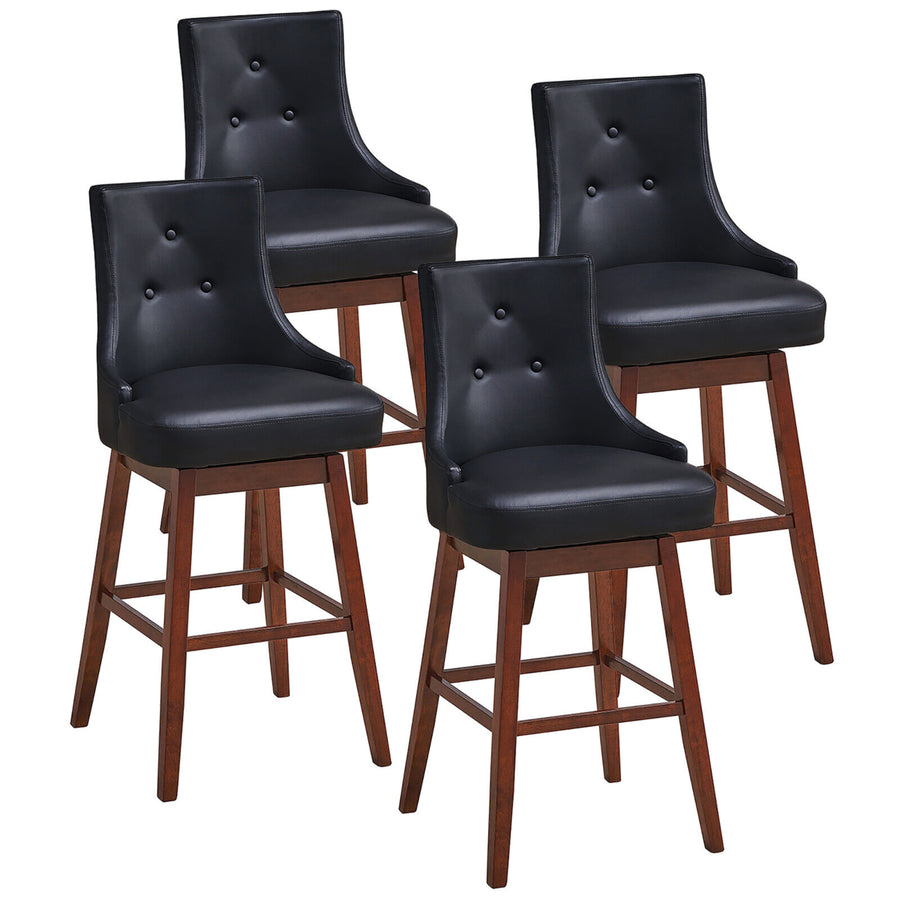 Set of 4 Swivel Bar Stools 29 Pub Height Upholstered Chairs w/ Rubber Wood Legs Image 1