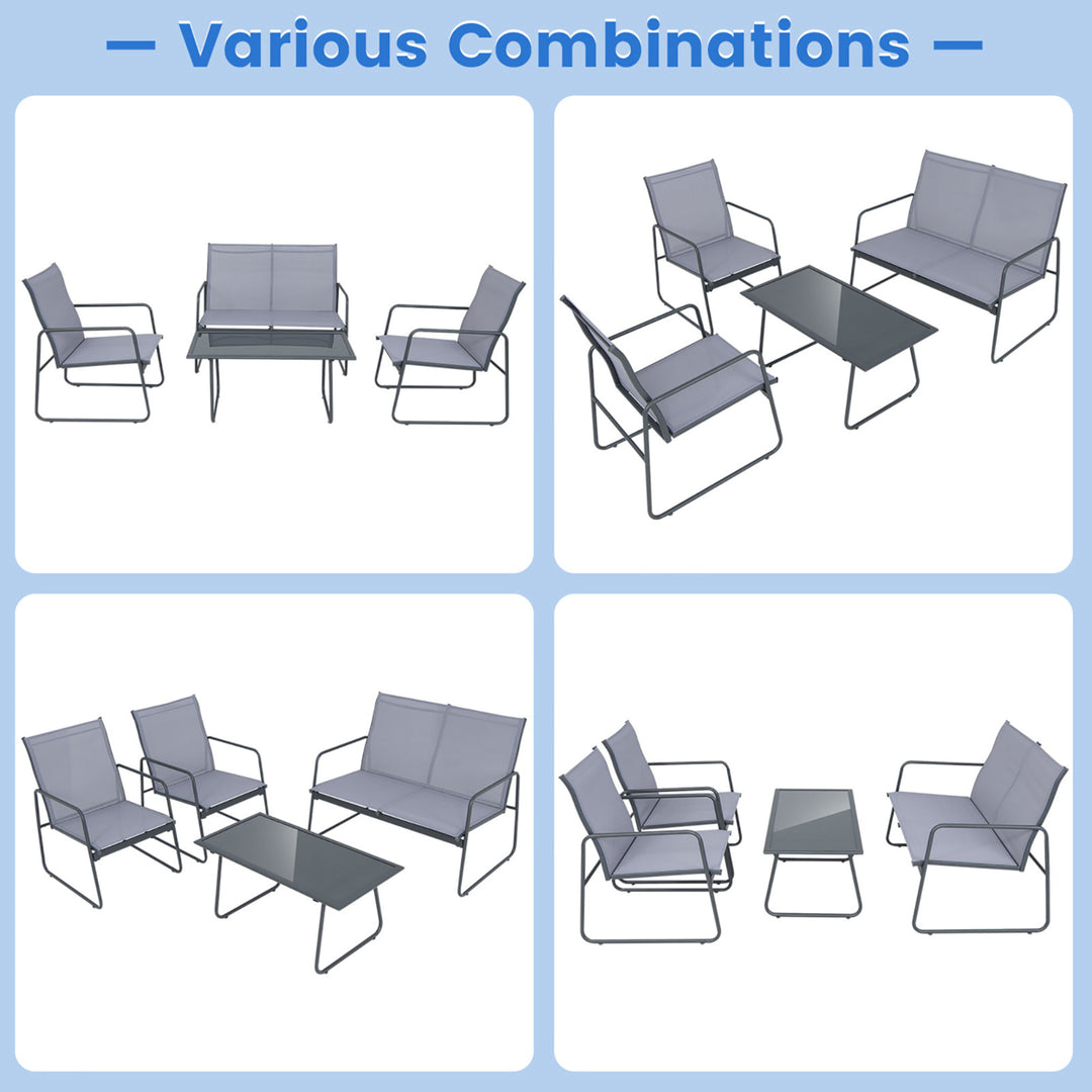 4PCS Metal Outdoor Conversation Set Patio Furniture Set w/ Glass Table Image 5