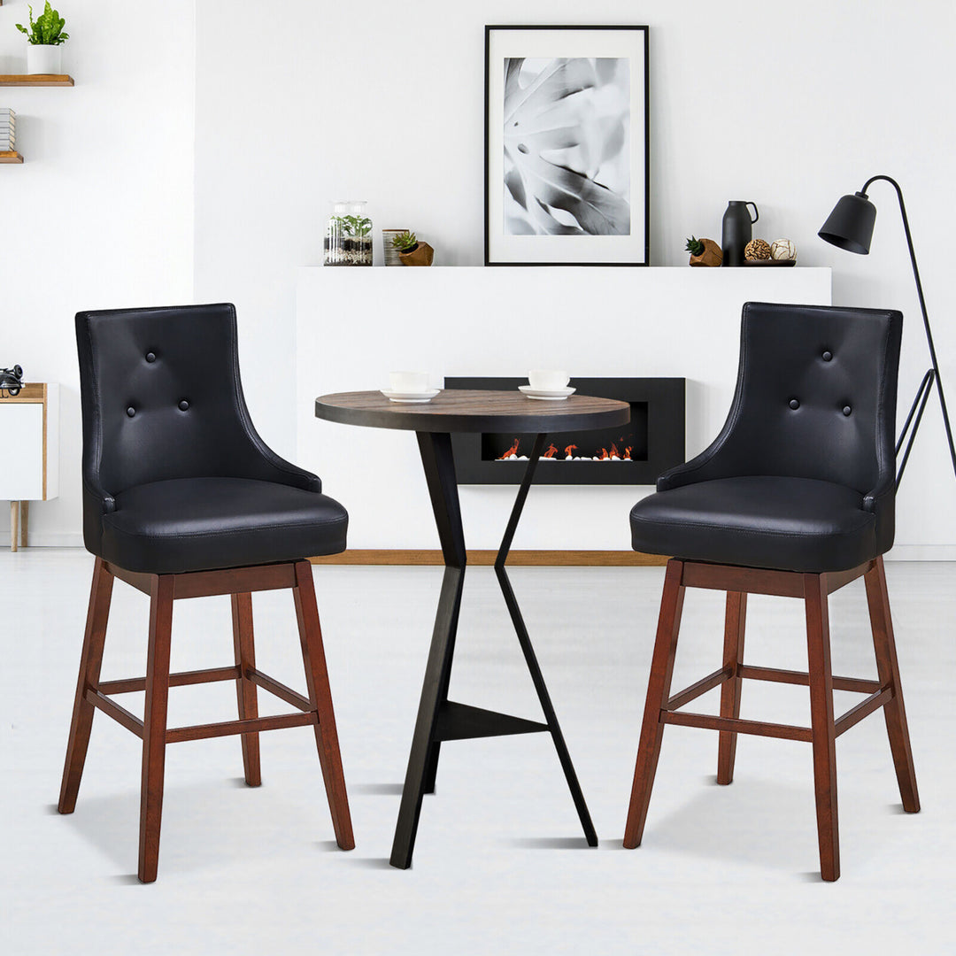 Set of 4 Swivel Bar Stools 29 Pub Height Upholstered Chairs w/ Rubber Wood Legs Image 4