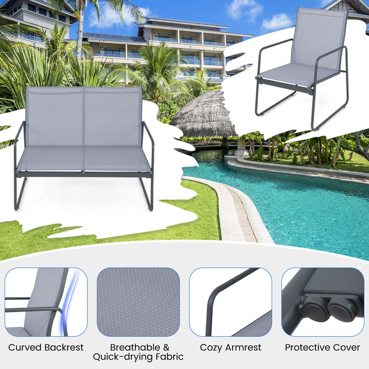 4PCS Metal Outdoor Conversation Set Patio Furniture Set w/ Glass Table Image 8