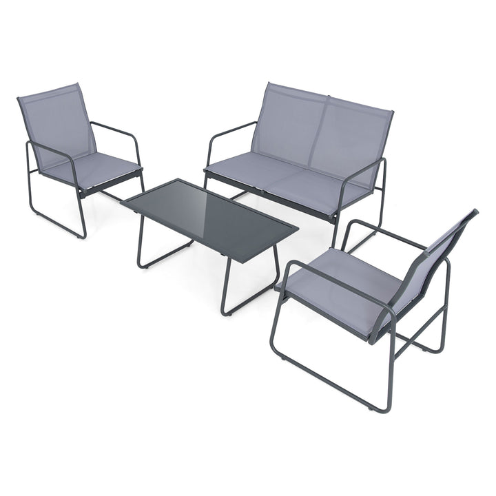 4PCS Metal Outdoor Conversation Set Patio Furniture Set w/ Glass Table Image 9