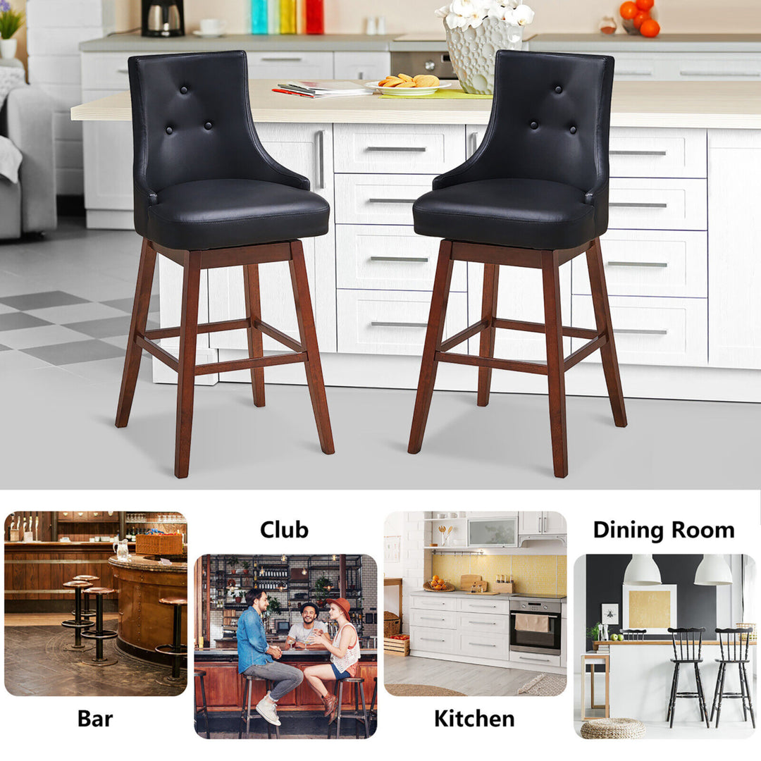 Set of 4 Swivel Bar Stools 29 Pub Height Upholstered Chairs w/ Rubber Wood Legs Image 8