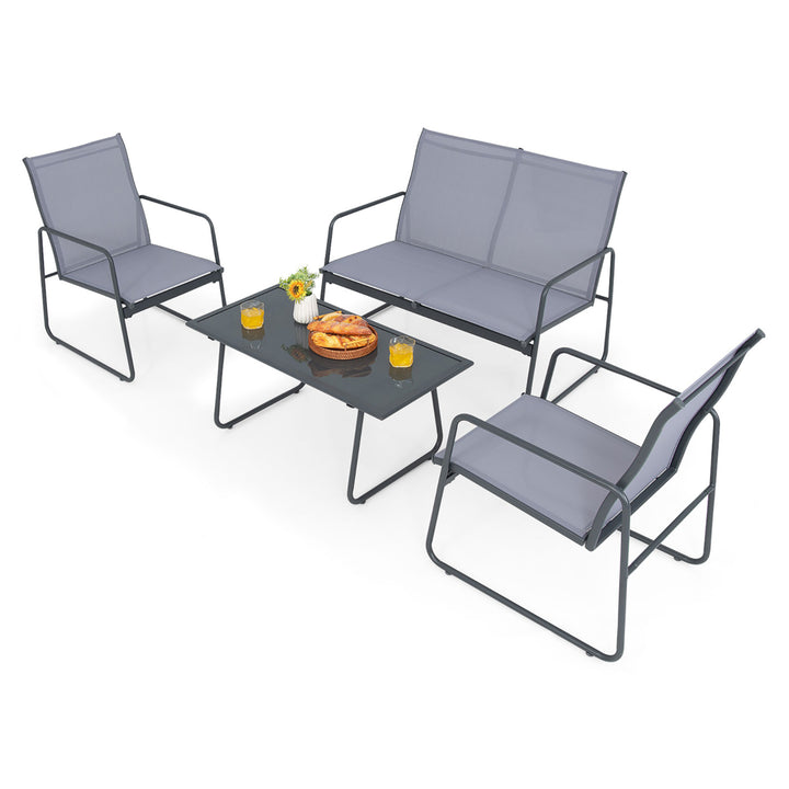 4PCS Metal Outdoor Conversation Set Patio Furniture Set w/ Glass Table Image 2