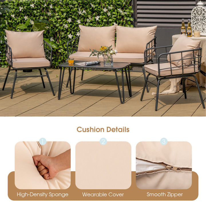 4PCS Patio Conversation Set Outdoor Furniture Set w/ Cushions Steel Structure Image 5