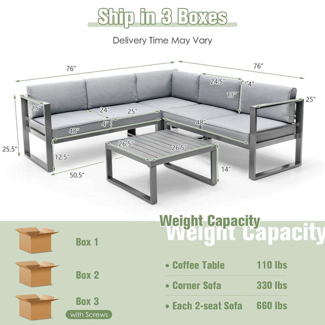 4PCS Aluminum Outdoor Conversation Set Patio Furniture Set w/ Coffee Table and Cushions Gray Image 3