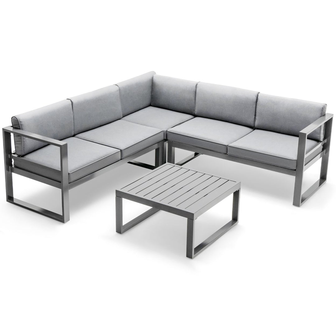 4PCS Aluminum Outdoor Conversation Set Patio Furniture Set w/ Coffee Table and Cushions Gray Image 9