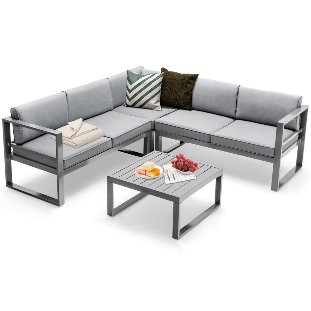 4PCS Aluminum Outdoor Conversation Set Patio Furniture Set w/ Coffee Table and Cushions Gray Image 2