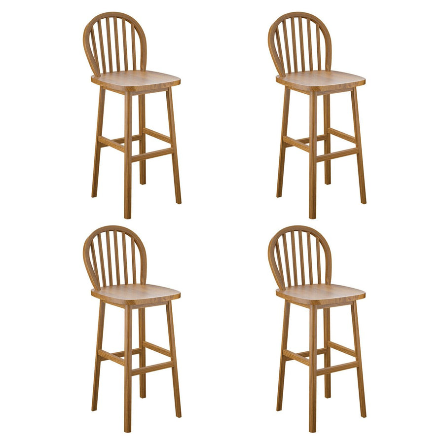 Set of 4 Bar Stools Spindle-Back Bar Height Rubber Wood Kitchen Chairs Natural Image 1