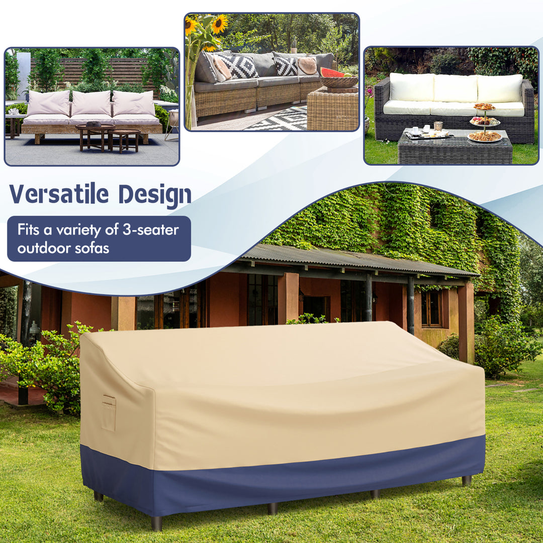 3-Seater Patio Waterproof Sofa Cover Polyester Sofa Cover w/ Air Vents and Handles Image 7