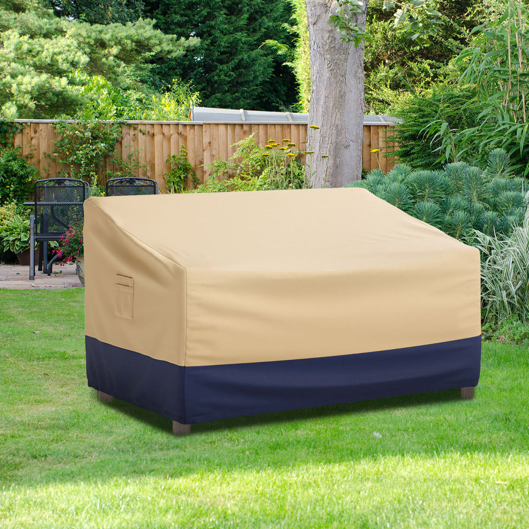 2-Seater Patio Waterproof Sofa Cover Polyester Sofa Cover w/ Air Vents and Handles Image 3