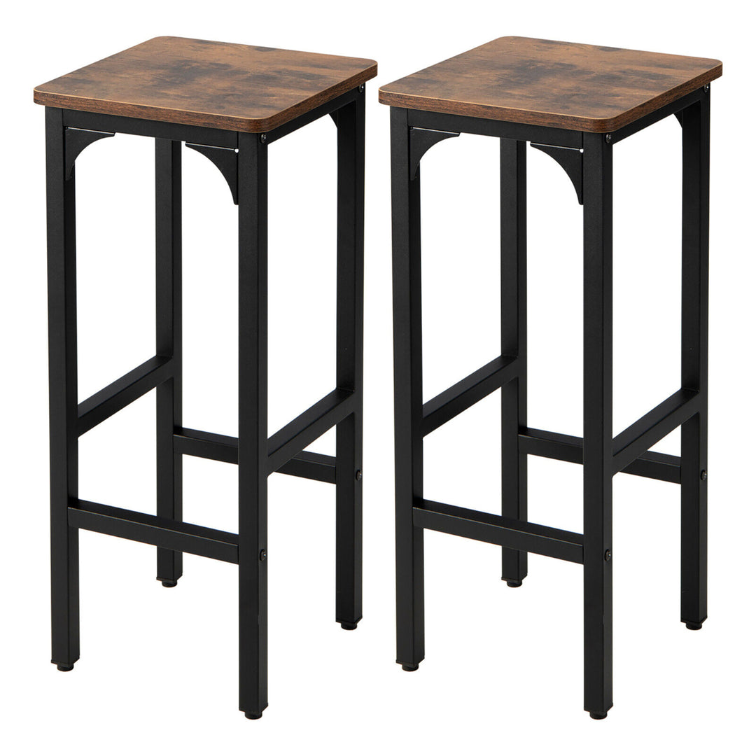 Set of 2 Industrial Bar Stools 28 Kitchen Breakfast Bar Chairs Rustic Brown Image 1