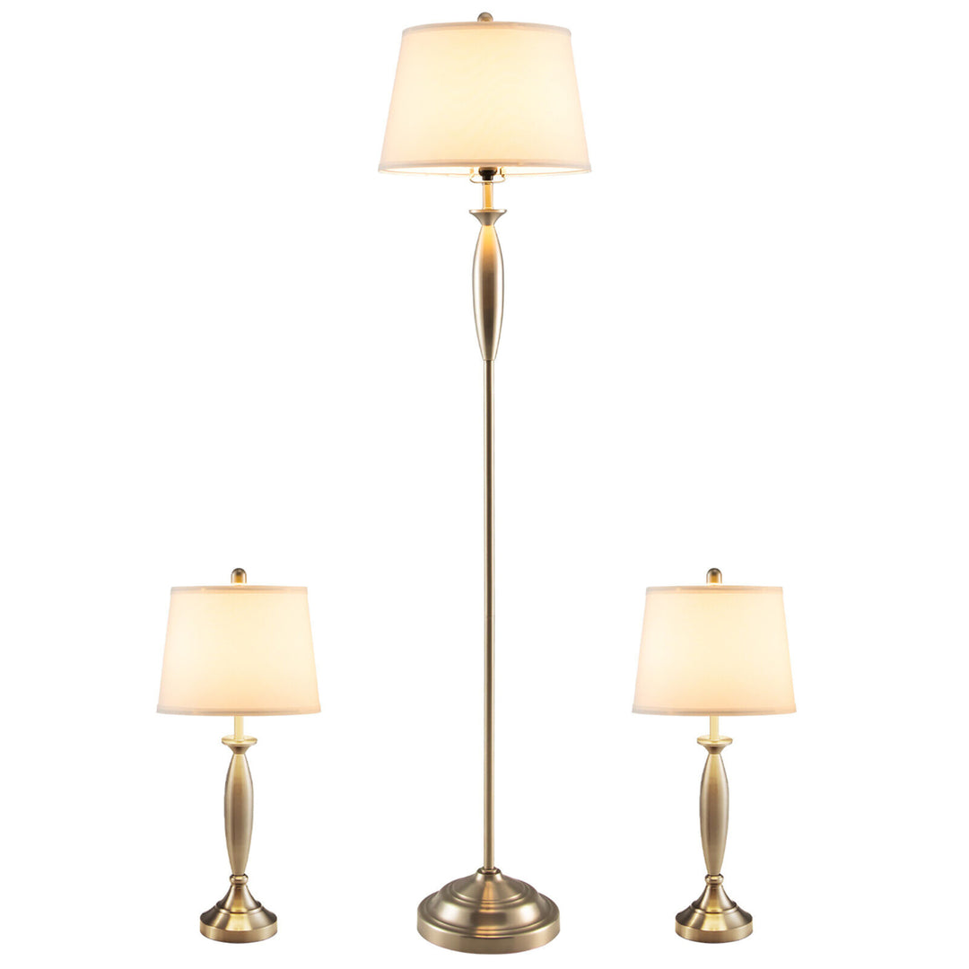 Lamp Set 3-Piece Modern Home Living Room Bedroom Nickel Finish Lamps Image 1