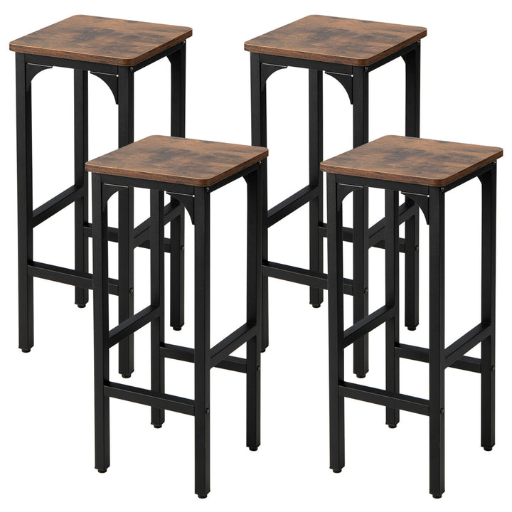 Set of 4 Industrial Bar Stools 28 Kitchen Breakfast Bar Chairs Rustic Brown Image 1