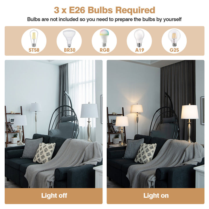 Lamp Set 3-Piece Modern Home Living Room Bedroom Nickel Finish Lamps Image 7