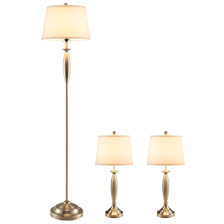 Lamp Set 3-Piece Modern Home Living Room Bedroom Nickel Finish Lamps Image 10