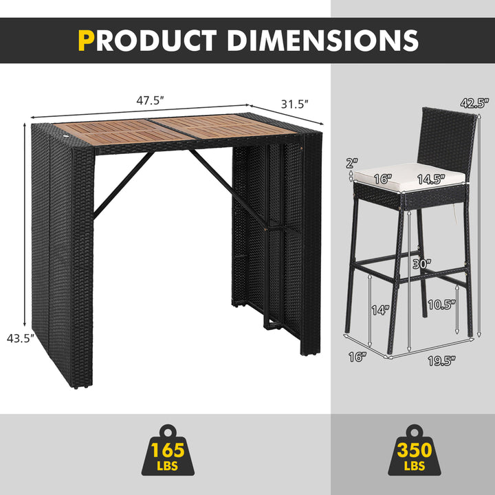 5-Piece Patio Rattan Bar Set Outdoor Wicker Set w/ Bar Height Table and 4 Bar Stools Image 2