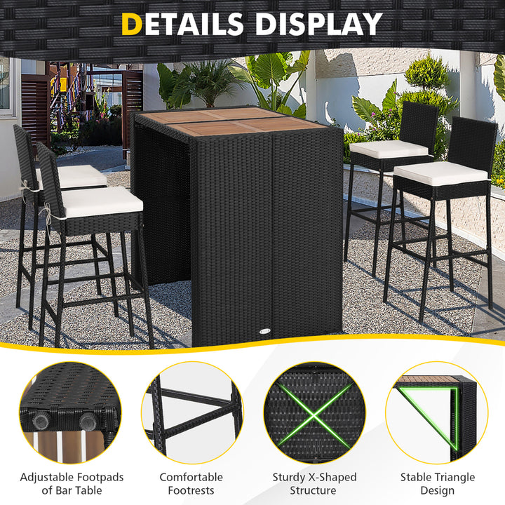 5-Piece Patio Rattan Bar Set Outdoor Wicker Set w/ Bar Height Table and 4 Bar Stools Image 8