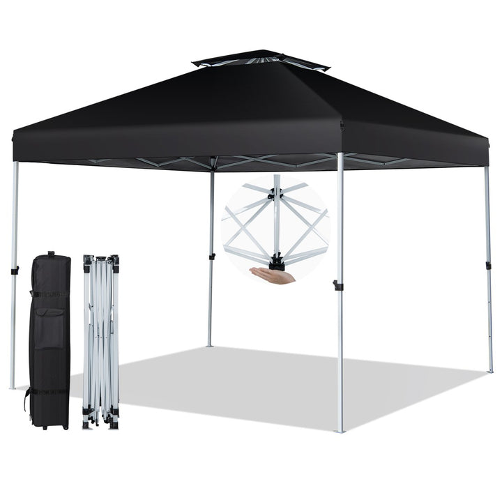 Gymax 2-Tier 10 x 10 Pop-up Canopy Tent Instant Gazebo Adjustable Carry Bag w/ Wheel Image 1