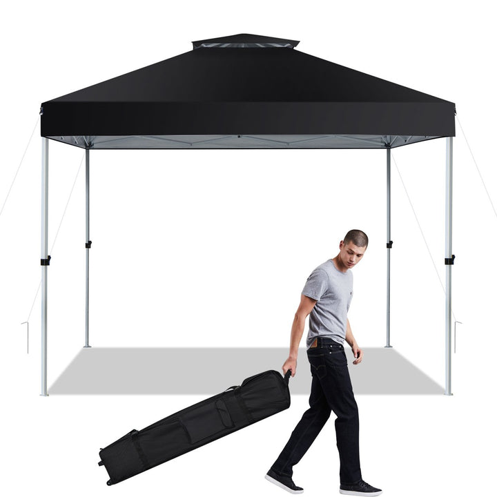 Gymax 2-Tier 10 x 10 Pop-up Canopy Tent Instant Gazebo Adjustable Carry Bag w/ Wheel Image 3