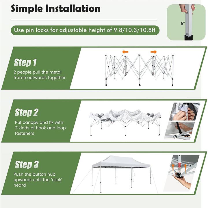 10 x 20FT Patio Pop-Up Folding Canopy Tent UPF 50+ Instant Sun Shelter White Image 4