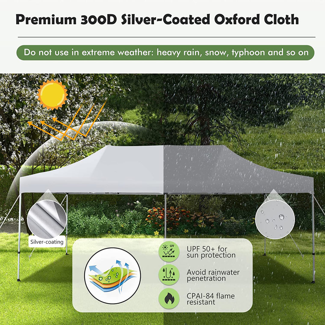 10 x 20FT Patio Pop-Up Folding Canopy Tent UPF 50+ Instant Sun Shelter White Image 5