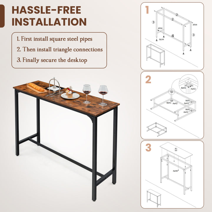 48 Rectangular Bar Table Kitchen Dining Table w/ Steel Frame and Adjustable Feet Image 9