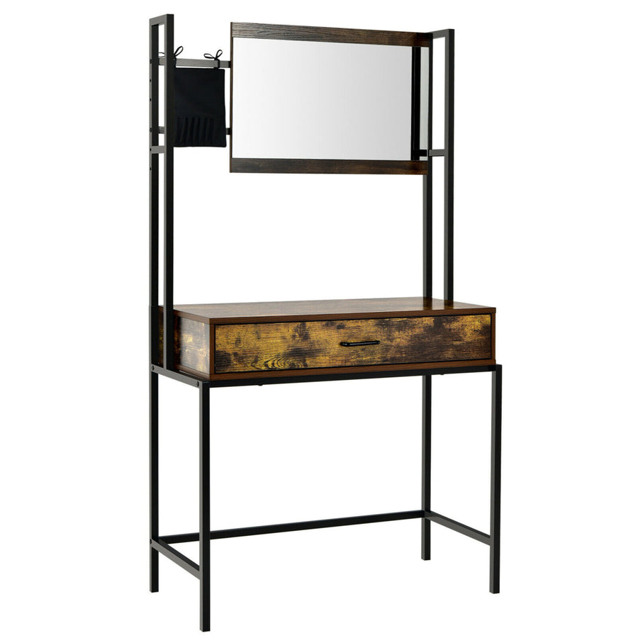 Industrial Vanity Table with 3-Height Adjustable Mirror Storage Bag Large Drawer Image 1