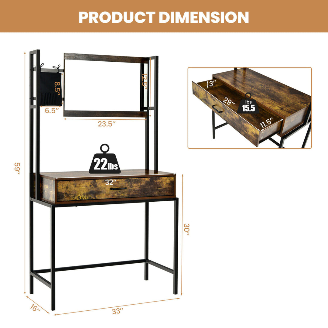 Industrial Vanity Table with 3-Height Adjustable Mirror Storage Bag Large Drawer Image 2