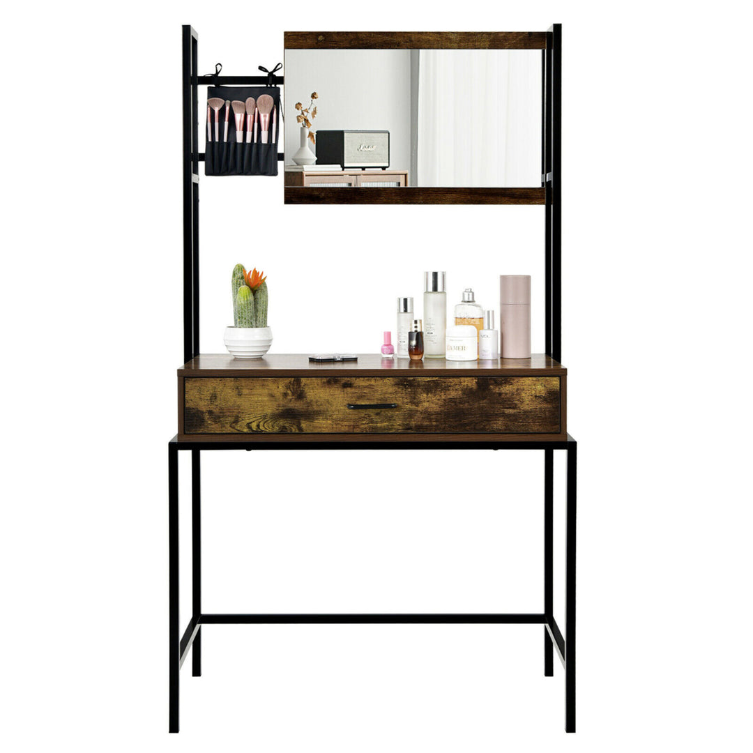 Industrial Vanity Table with 3-Height Adjustable Mirror Storage Bag Large Drawer Image 10