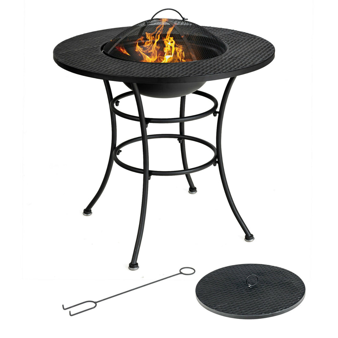 31.5 Patio Fire Pit Dining Table Charcoal Wood Burning W/ Cooking BBQ Grate Image 1