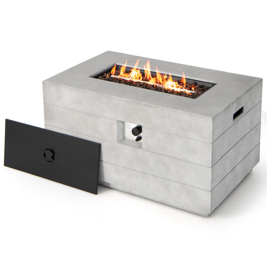 43 Rectangular Concrete Propane Fire Pit Table w/ Lava Rocks Cover 50,000 BTU Image 1