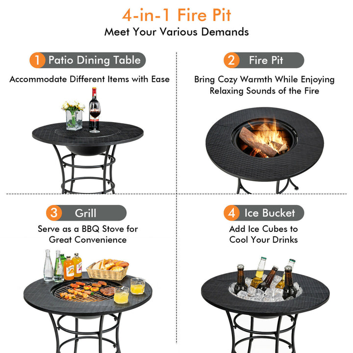 31.5 Patio Fire Pit Dining Table Charcoal Wood Burning W/ Cooking BBQ Grate Image 6