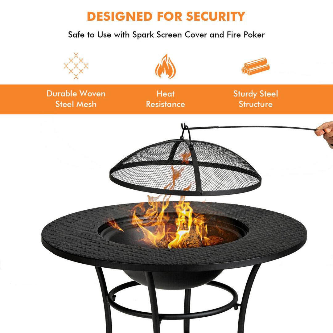 31.5 Patio Fire Pit Dining Table Charcoal Wood Burning W/ Cooking BBQ Grate Image 7