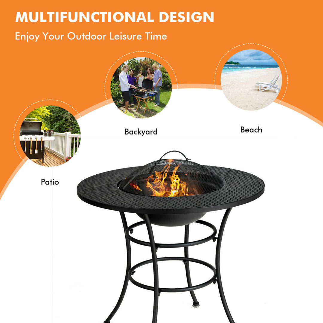 31.5 Patio Fire Pit Dining Table Charcoal Wood Burning W/ Cooking BBQ Grate Image 8