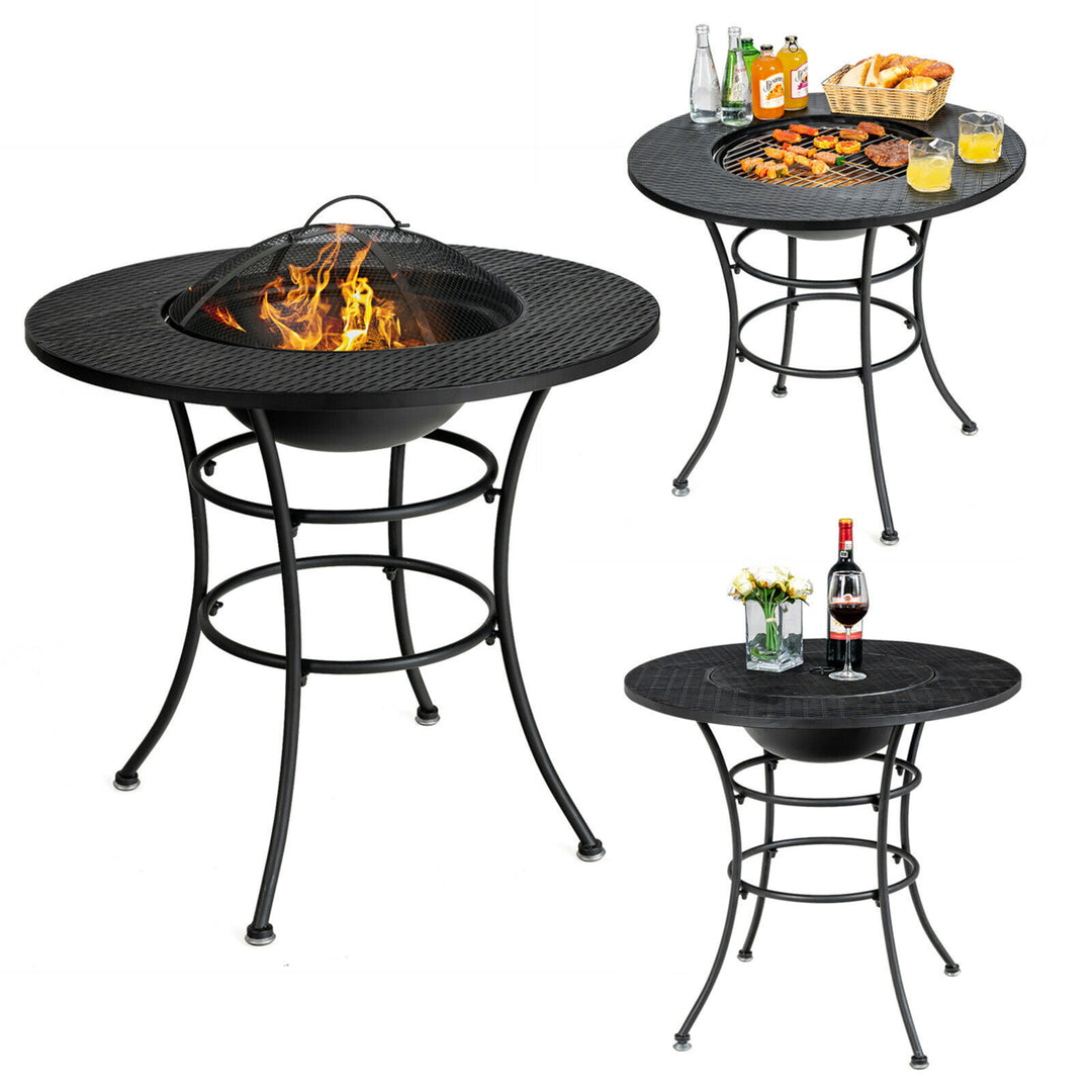 31.5 Patio Fire Pit Dining Table Charcoal Wood Burning W/ Cooking BBQ Grate Image 10