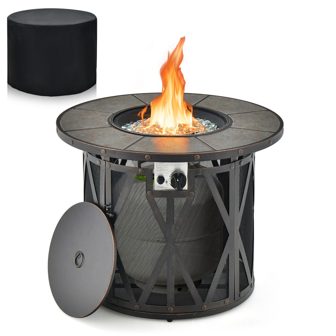 32 Patio Round Fire Pit Table 30,000 BTU Propane Gas Firepit w/ Fire Glasses Image 1